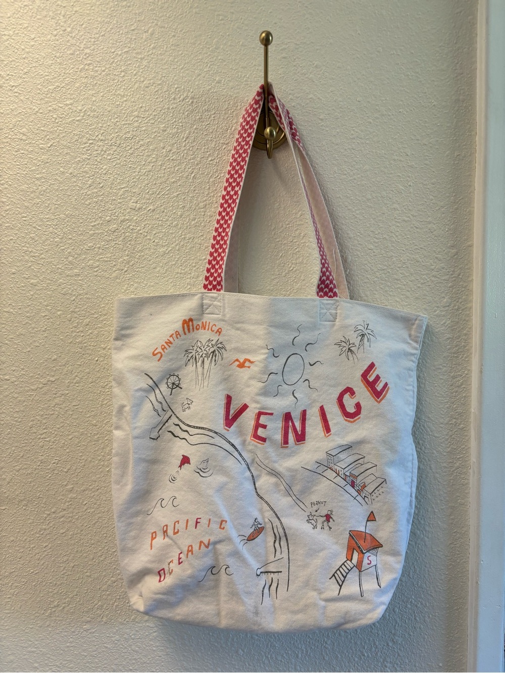 Old Navy White Canvas Venice Tote with Pink Accents